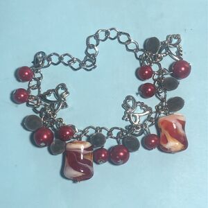 Candies and Butterflies- Red Charm bracelet on 9.5” adjustable Length chain